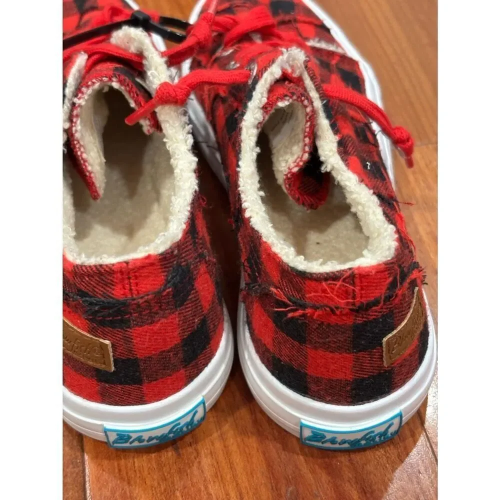 Blowfish Malibu Red Black Buffalo Plaid Lace-Up Sneakers size 8.5 Women’s